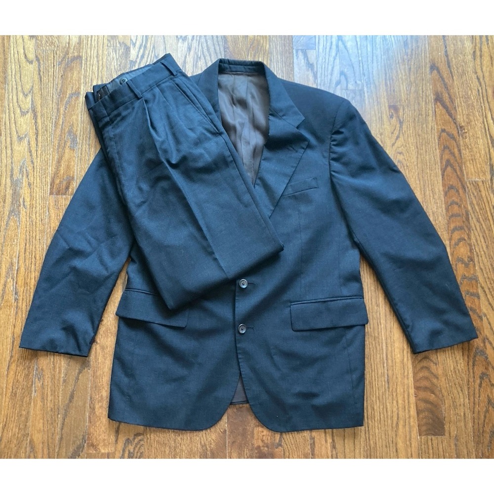 Polo University Club 2pc Suit Mens 44R 33x32 Dark Gray Wool Ralph Lauren Vintage